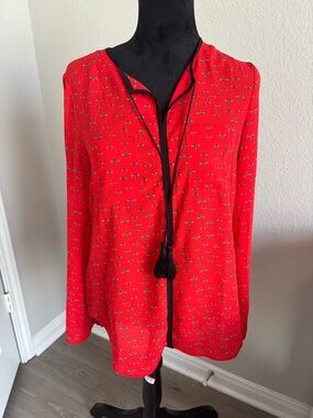 Libby Edelman Bee Print Long Sleeve Top Color‎ Red Size Medium NWOT